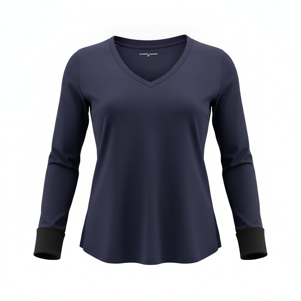 Universal Standard Navy Blue V-Neck Rex Long Sleeve Tee Extra Small Soft Stretch
